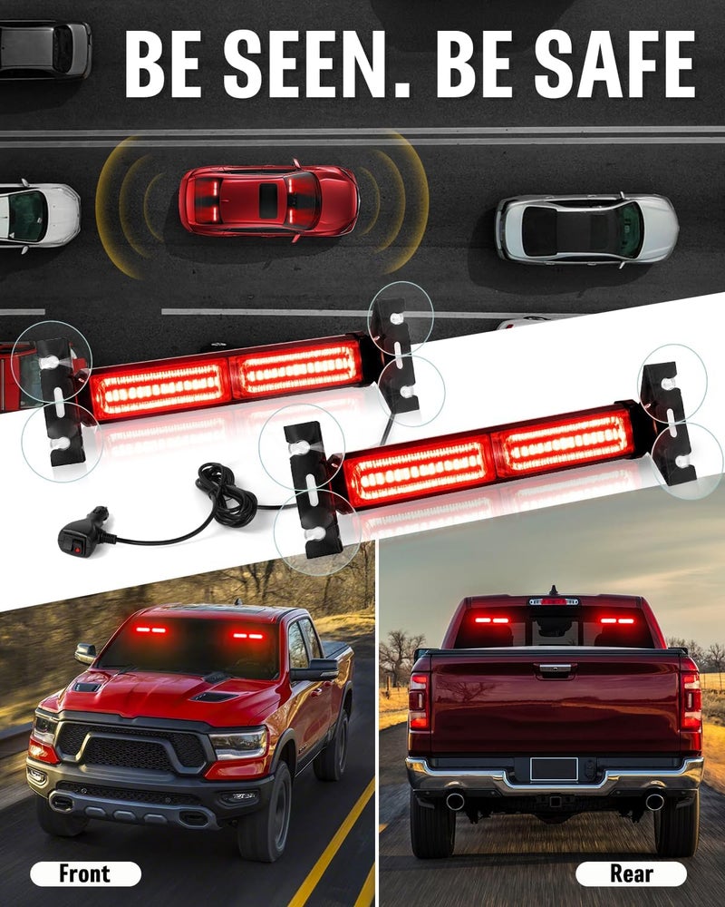 HLauto 1002L Emergency Strobe Traffic Advisor Light Bar: 40 LED Dash Safety Warning Flashing Light, Front/Rear Windshield Visor for Construction Vehicle, Tow/Plow Truck (2x10.7inch, Red) - Image 3